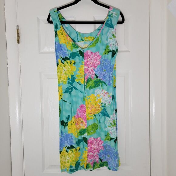 Vintage Jams World Rayon‎ Crinkle Hydrangea Dress Midi Sleeveless Size 11 READ - Picture 2 of 13